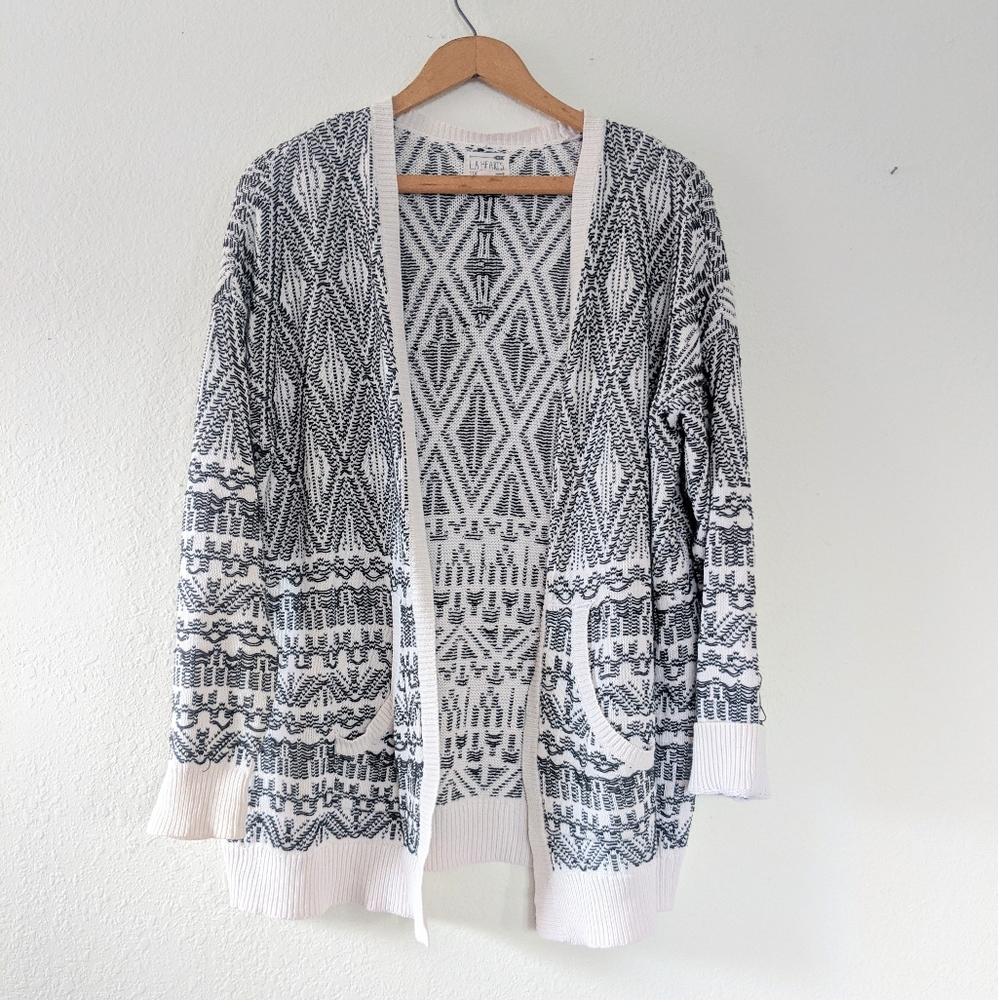LA Hearts Diamond Print Loose Knit Cardigan